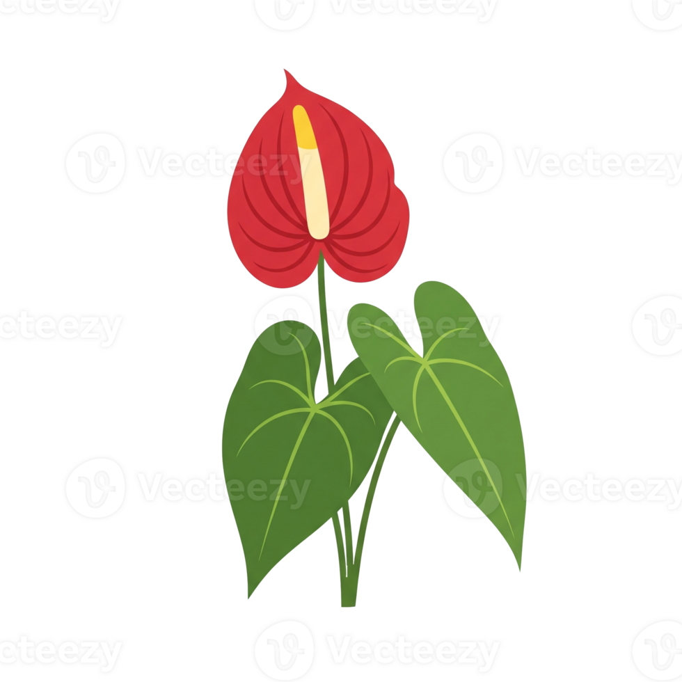 Red Anthurium Flower With Lush Green Leaves Isolated On Transparent Background png