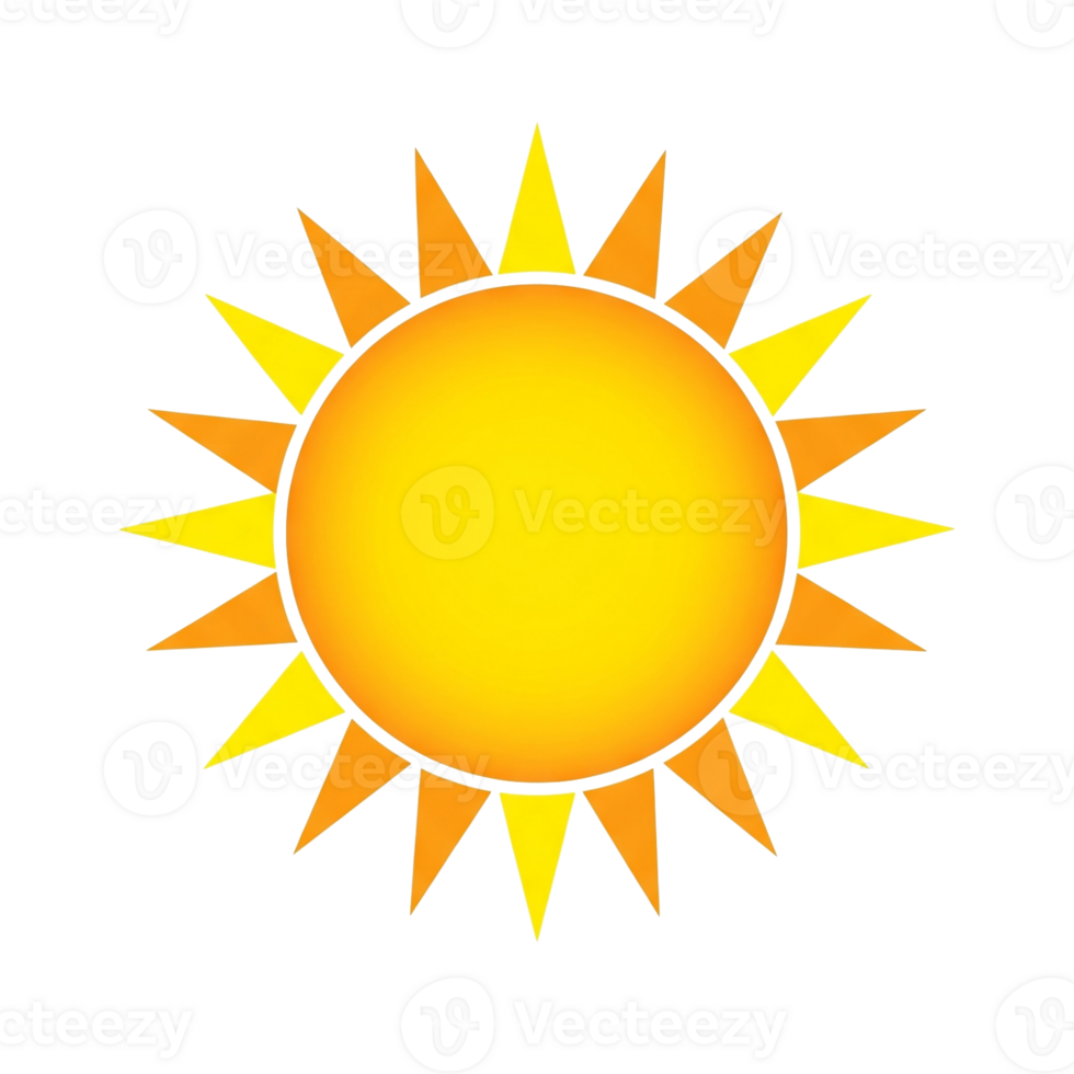 Stylized Sun Icon With Yellow And Orange Rays Graphic Isolated On Transparent Background png