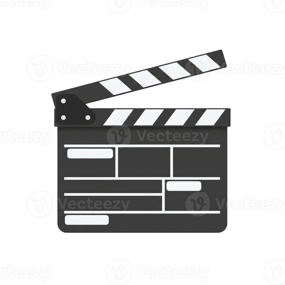 Open Black And White Clapperboard With Hinges And Slate Design Isolated On Transparent Background png