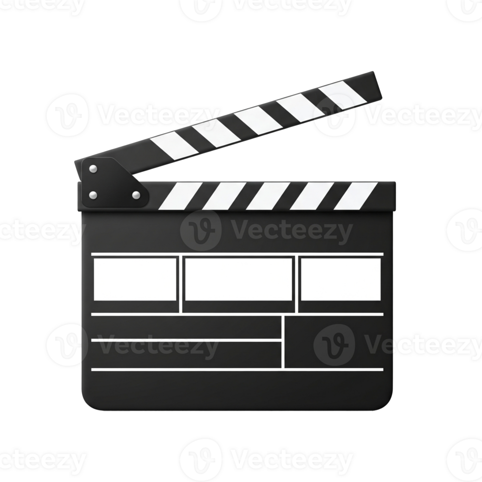 Classic Black Film Clapperboard With Open Flap Blank Slate And White Stripes Isolated On Transparent Background png