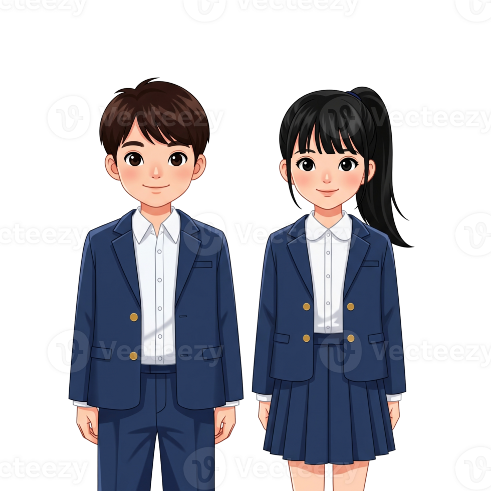Cartoon School Uniform of Boy and Girl Students. png