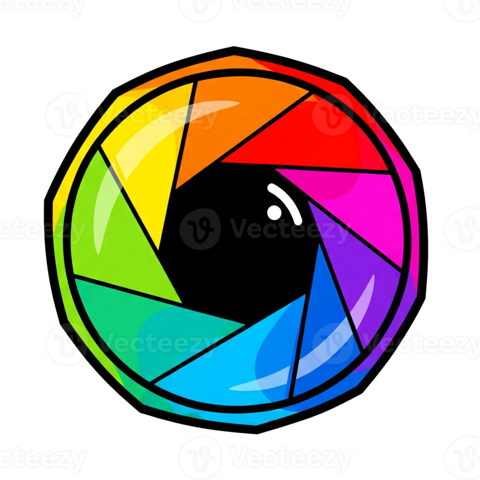 Vibrant Colorful Cartoon Camera Lens Aperture Isolated On Transparent Background png