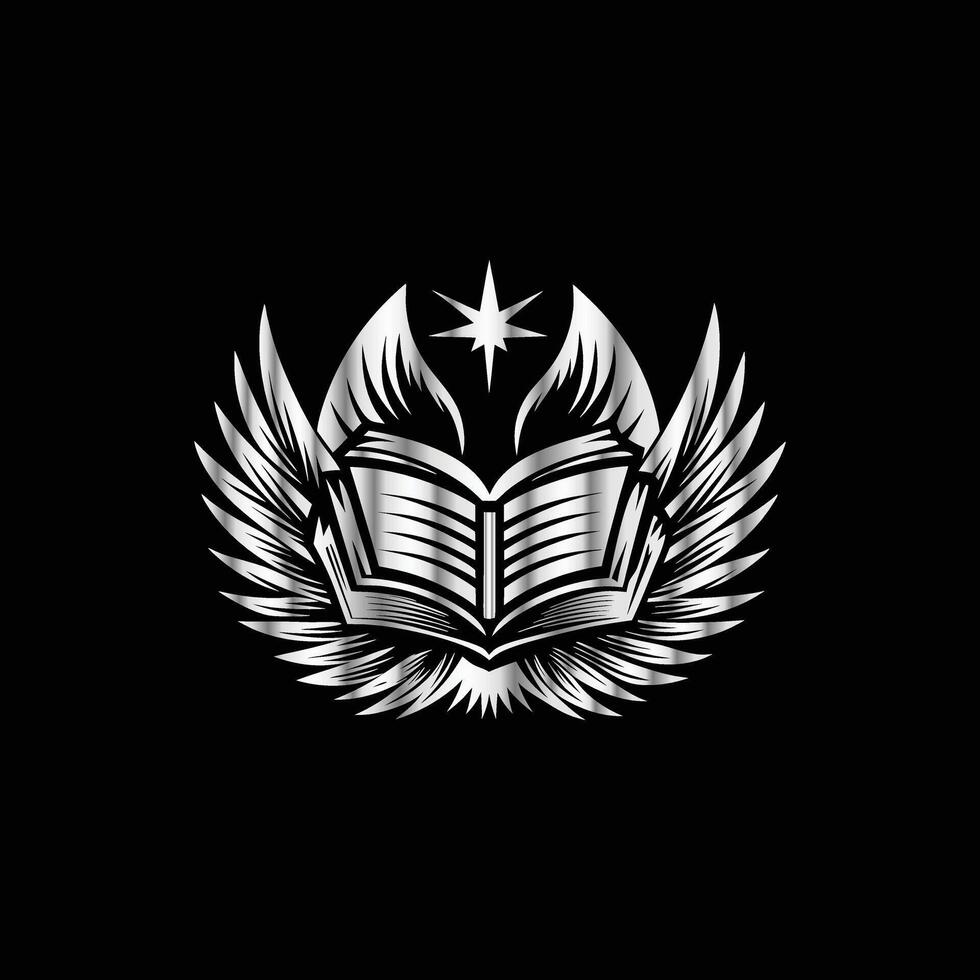 an open book with wings on a black background vector