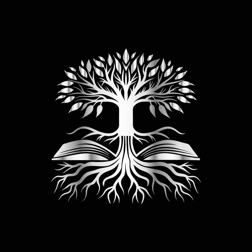 a tree with roots and leaves on a black background vector