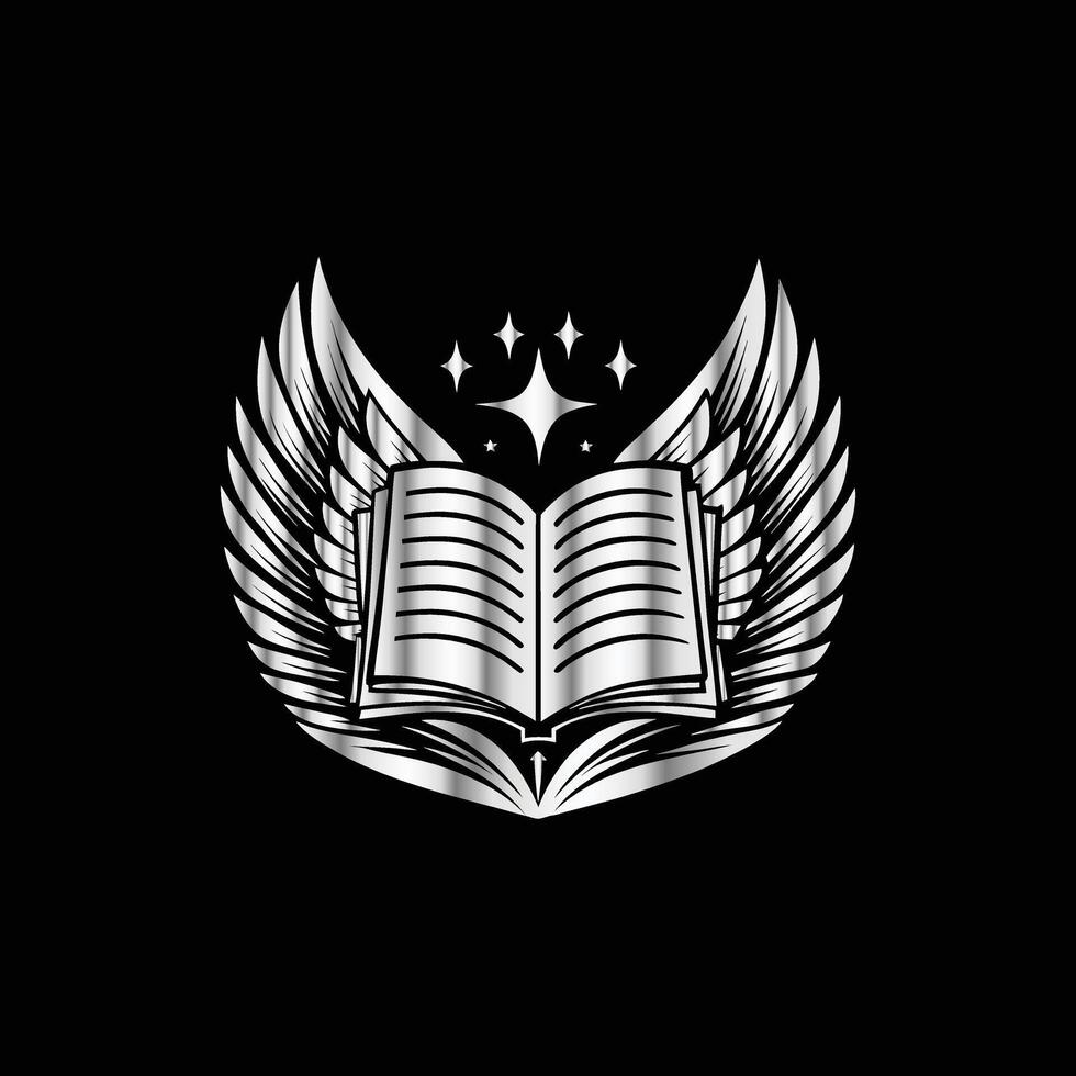 an open book with wings on a black background. vector