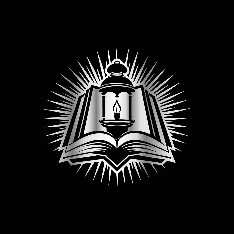 an open book with a lamp on it vector