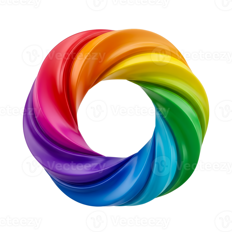 Abstract 3d Vibrant rainbow swirl Twisted Ring Circle donut shape Candy, Glossy Gradient Color. png