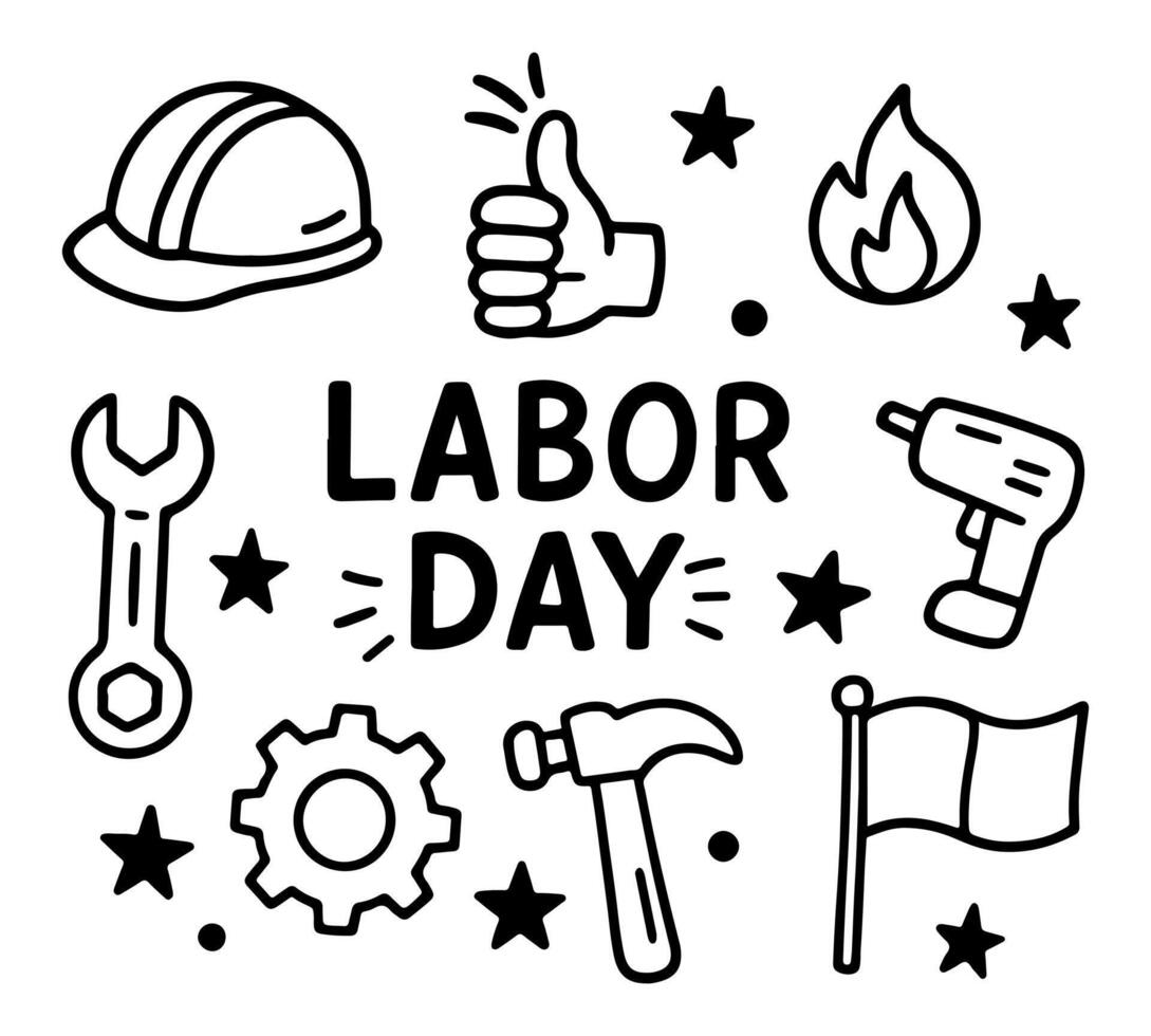 Labor Day celebrations feature equipment, to honor workers and their contributions. vector