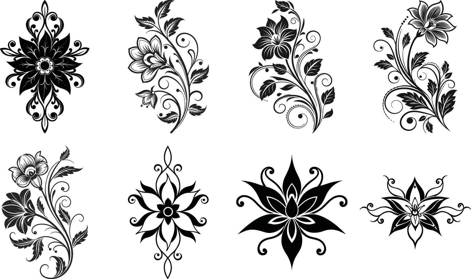 Abstract Floral Graphic Assets Unique Black White Flower Organic Form Art vector