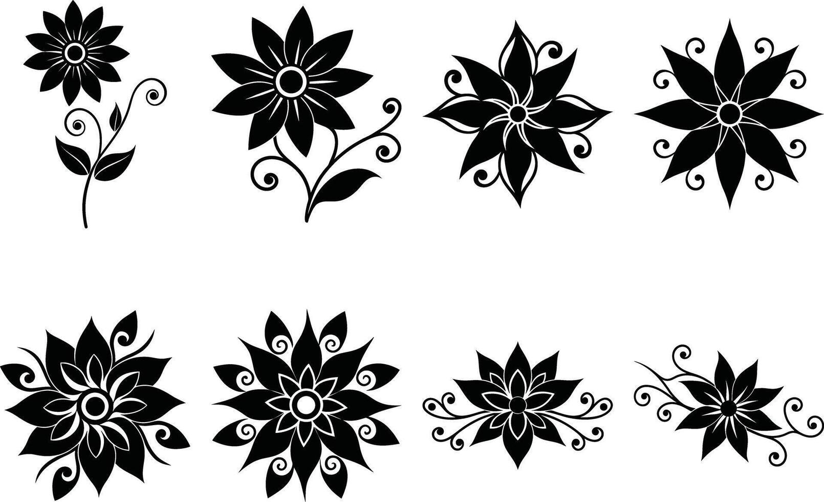 Exclusive Stylized Floral Bundle Hand Drawn Aesthetic Black White Bloom Graphics Elements vector