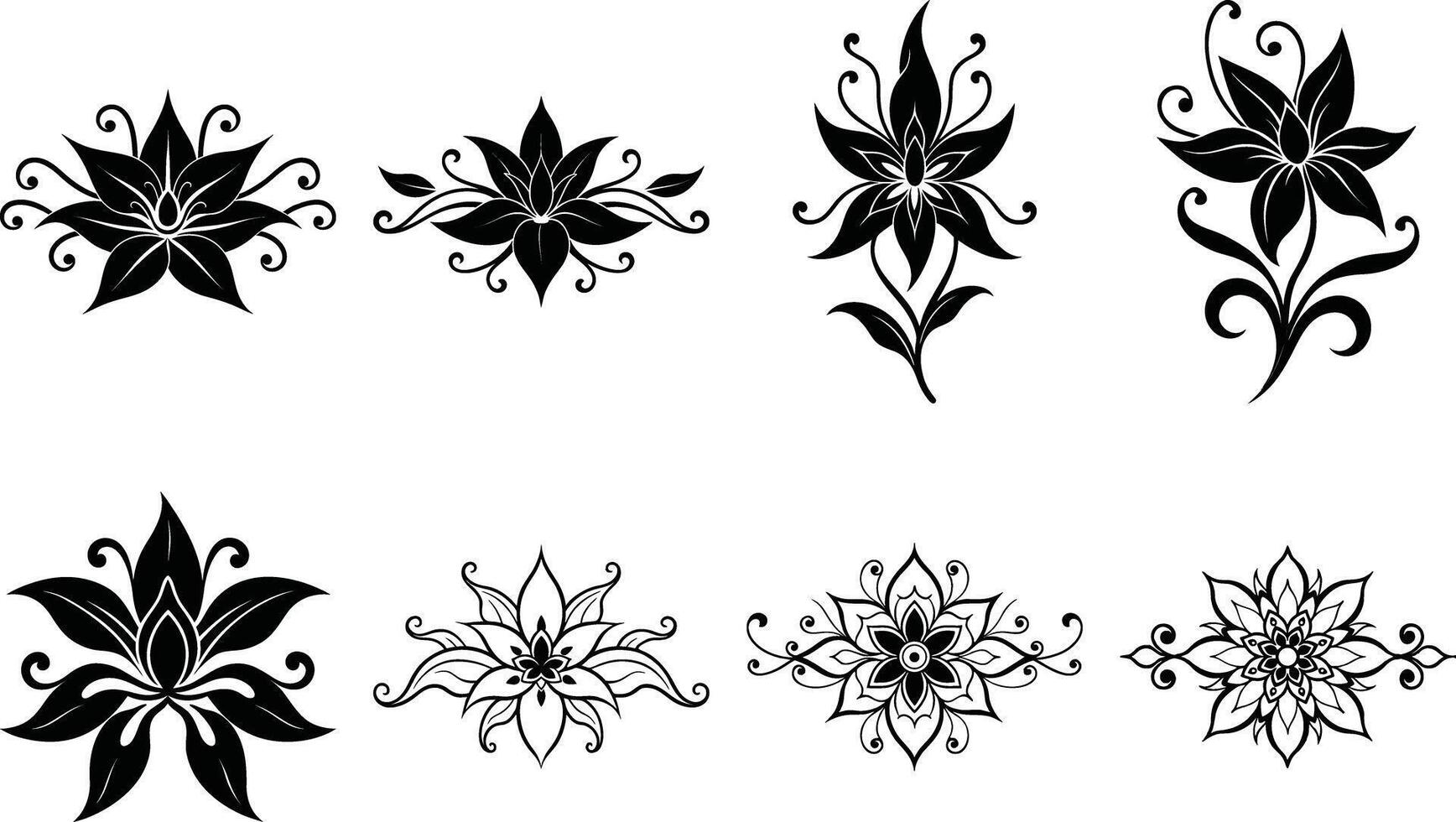 Modern Geometric Floral Pack Bold Black White Abstract Bloom Graphics Patterns vector