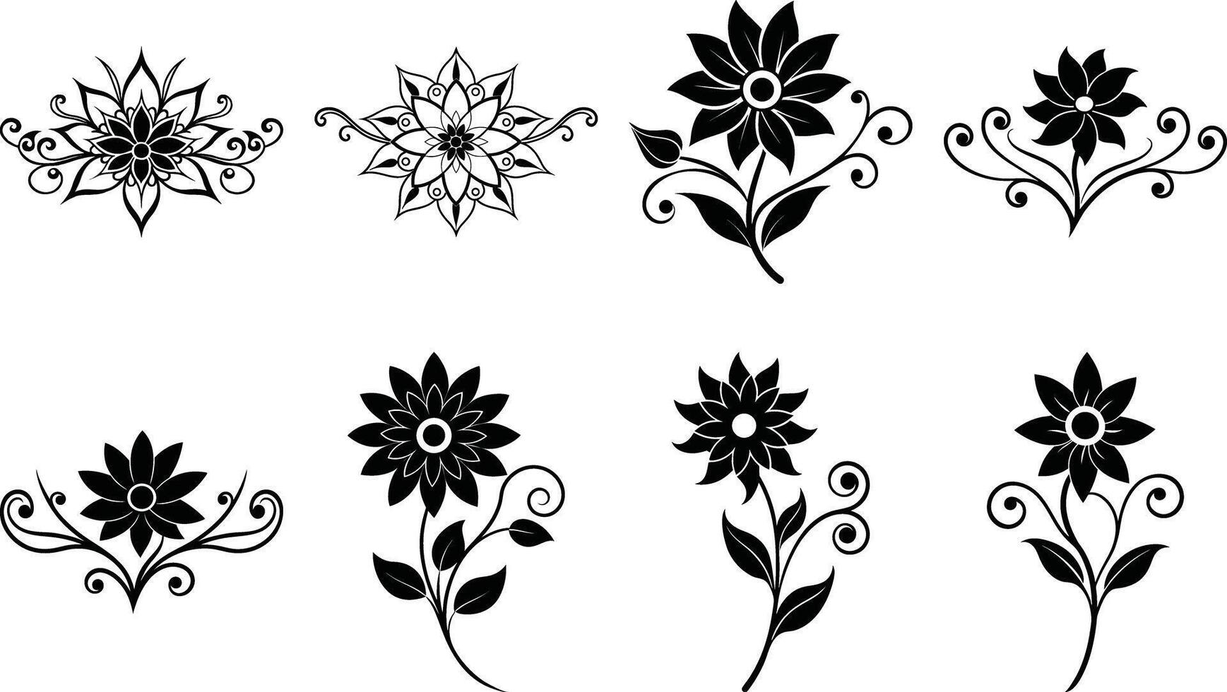 Classic Black White Botanical Art Bundle Timeless Flower Illustrations Decorative Elements vector