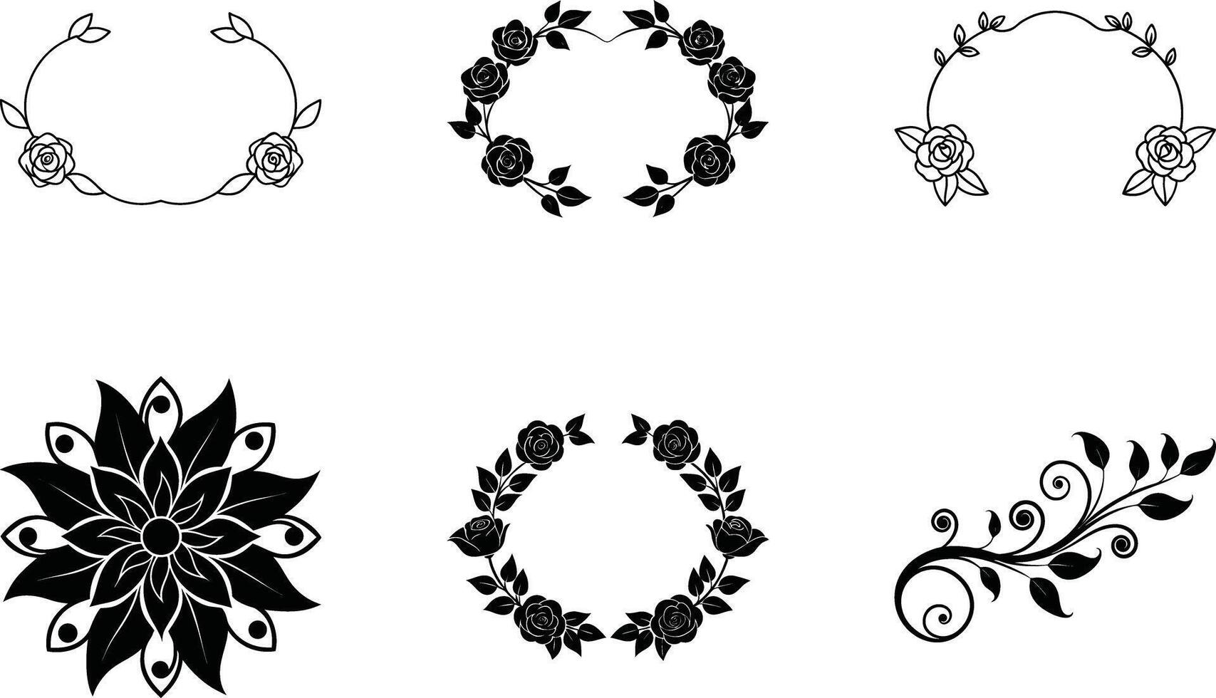 Minimalist Black Flower Clipart Collection Clean Line Art Stylized Botanical Graphics vector