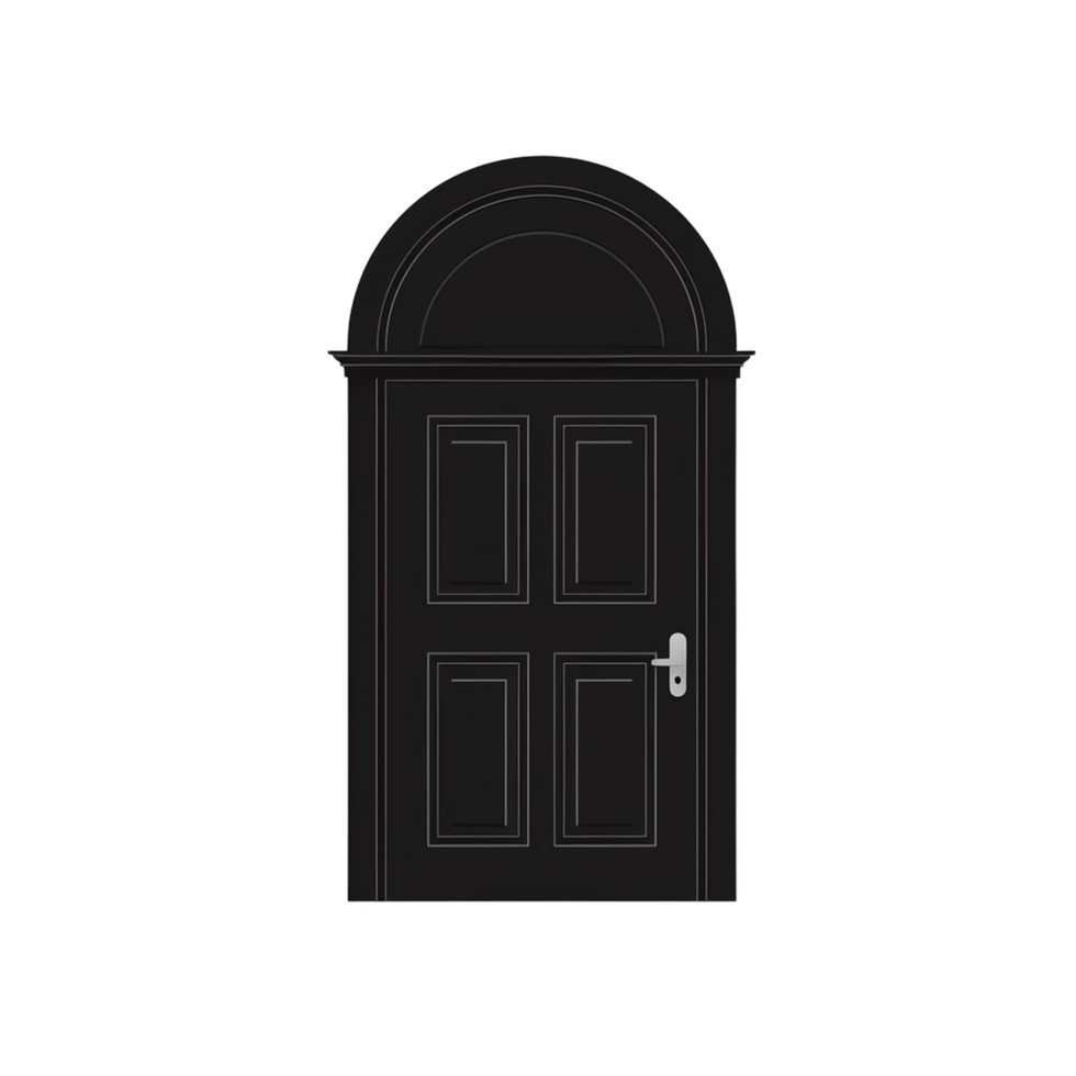 Dark Wooden Door with Arched Top on Transparent Background png