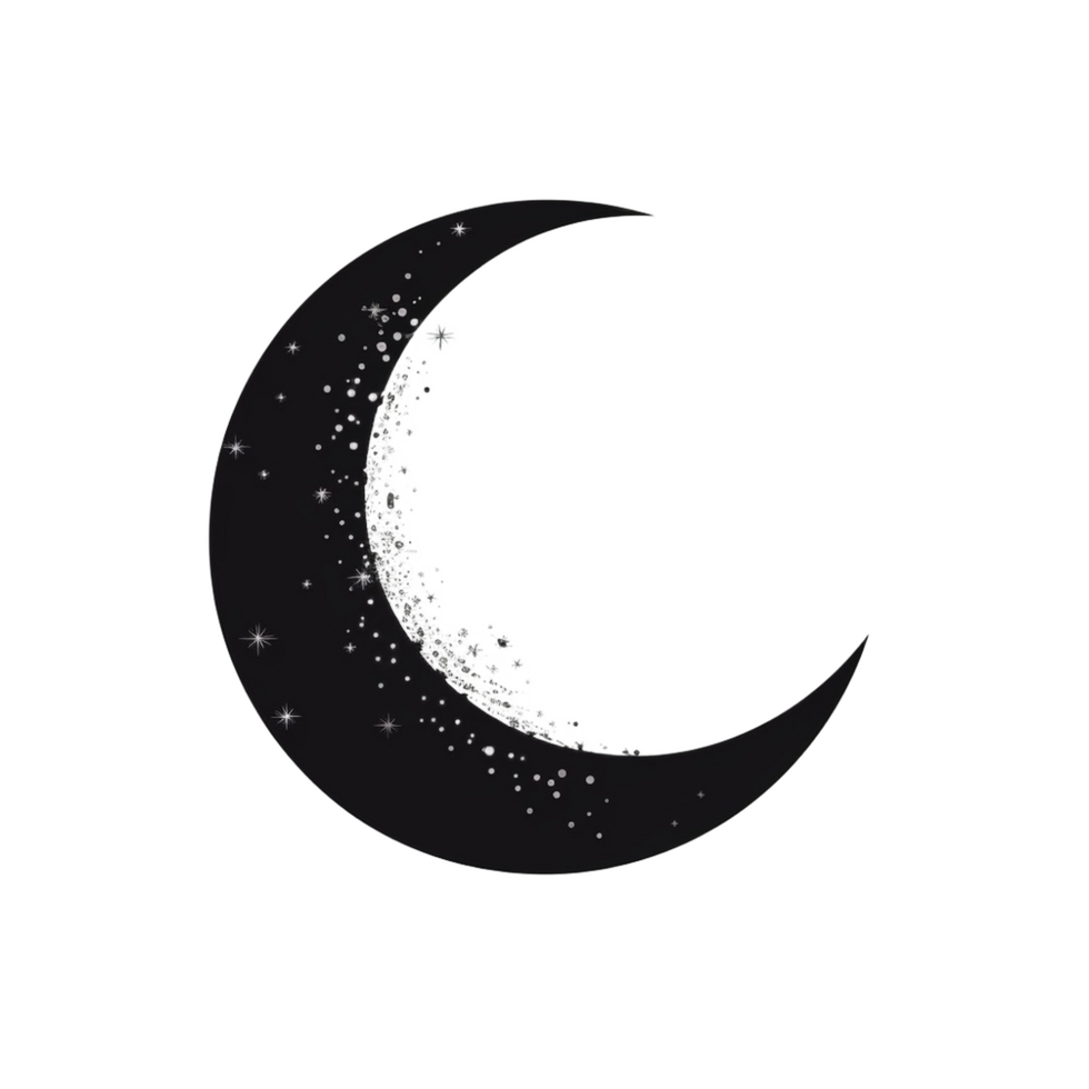 Crescent Moon with Glittering Stars on Transparent Background png