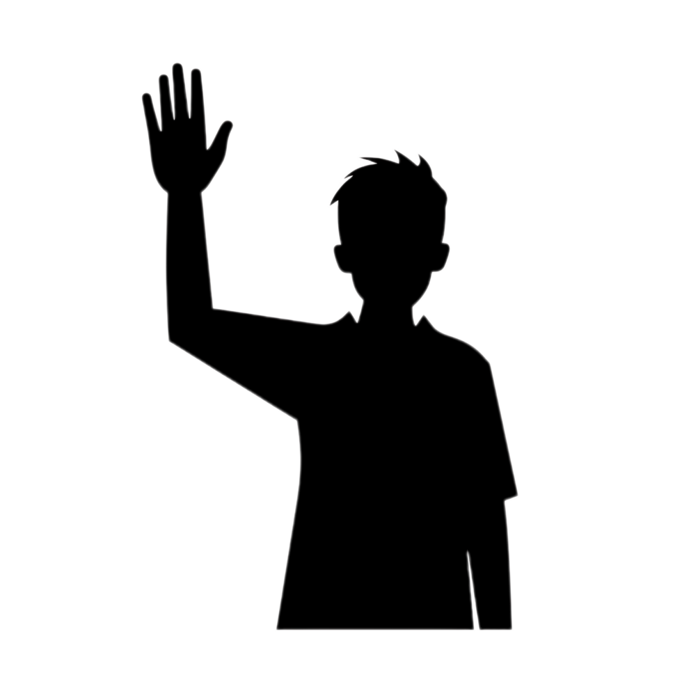 Silhouette Man Raising Hand on Transparent Background Outline png