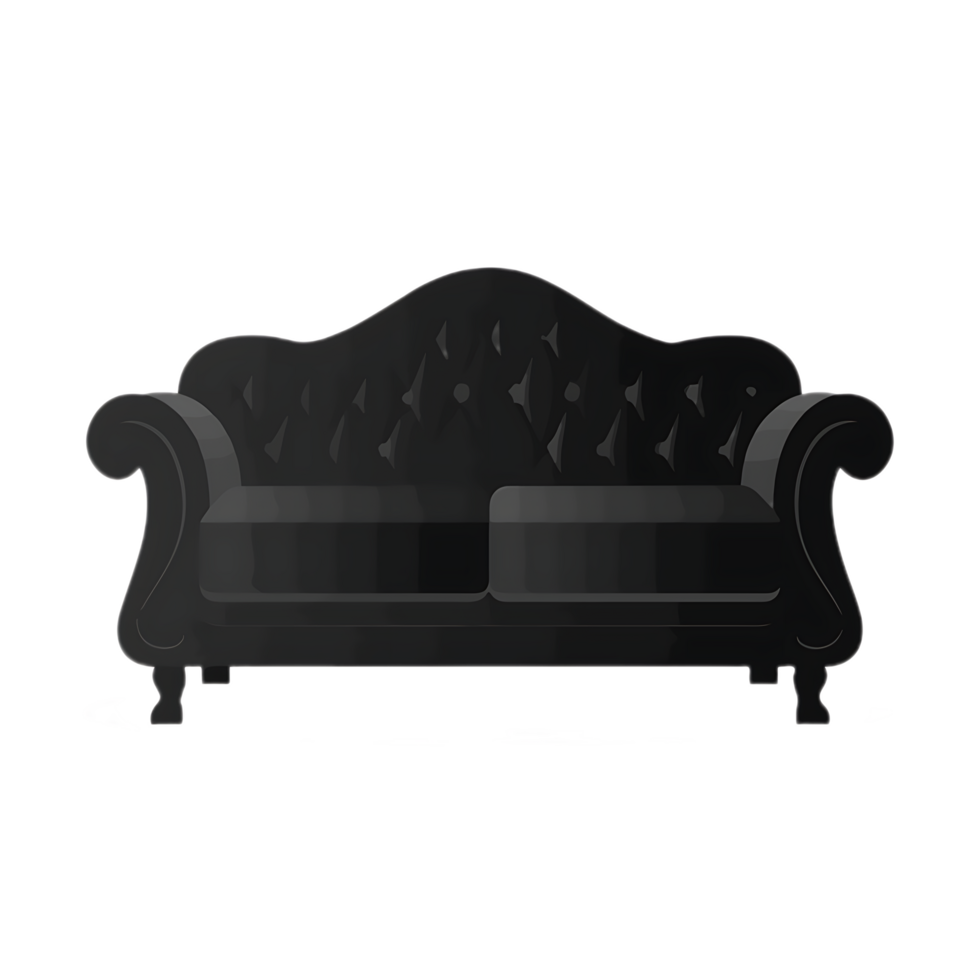 Elegant Black Sofa on Transparent Background Illustration png