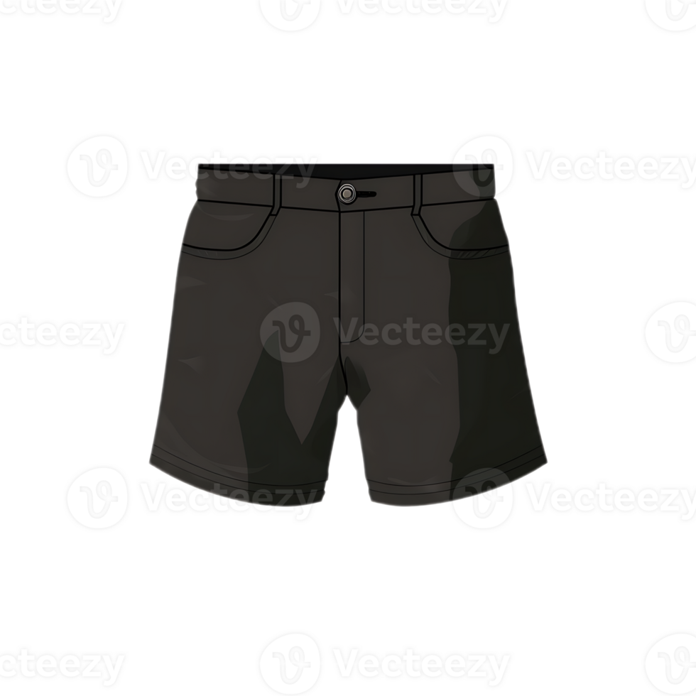 Black Casual Shorts with Button Zipper and Pockets Flat Lay Illustration. png