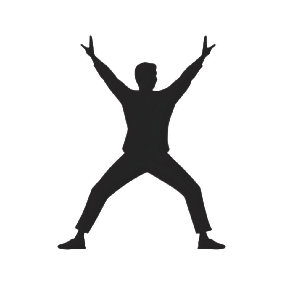 Jumping Man Silhouette with Peace Sign on Transparent Background png