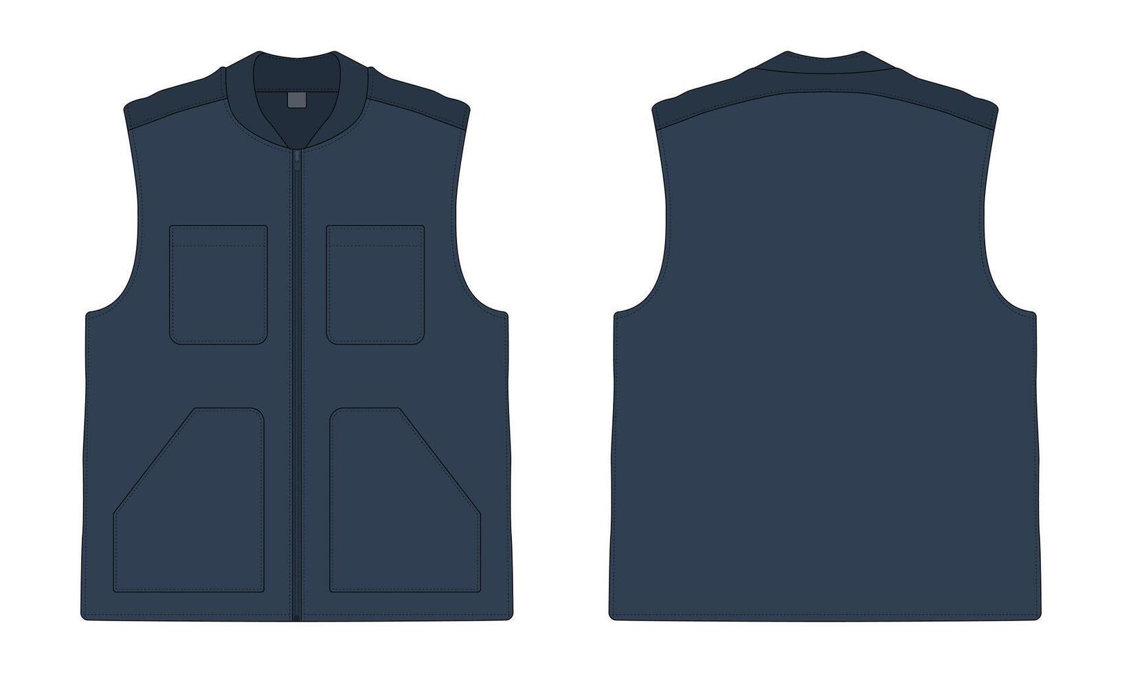 Navy blue sleeveless vest mockup front and back view vector