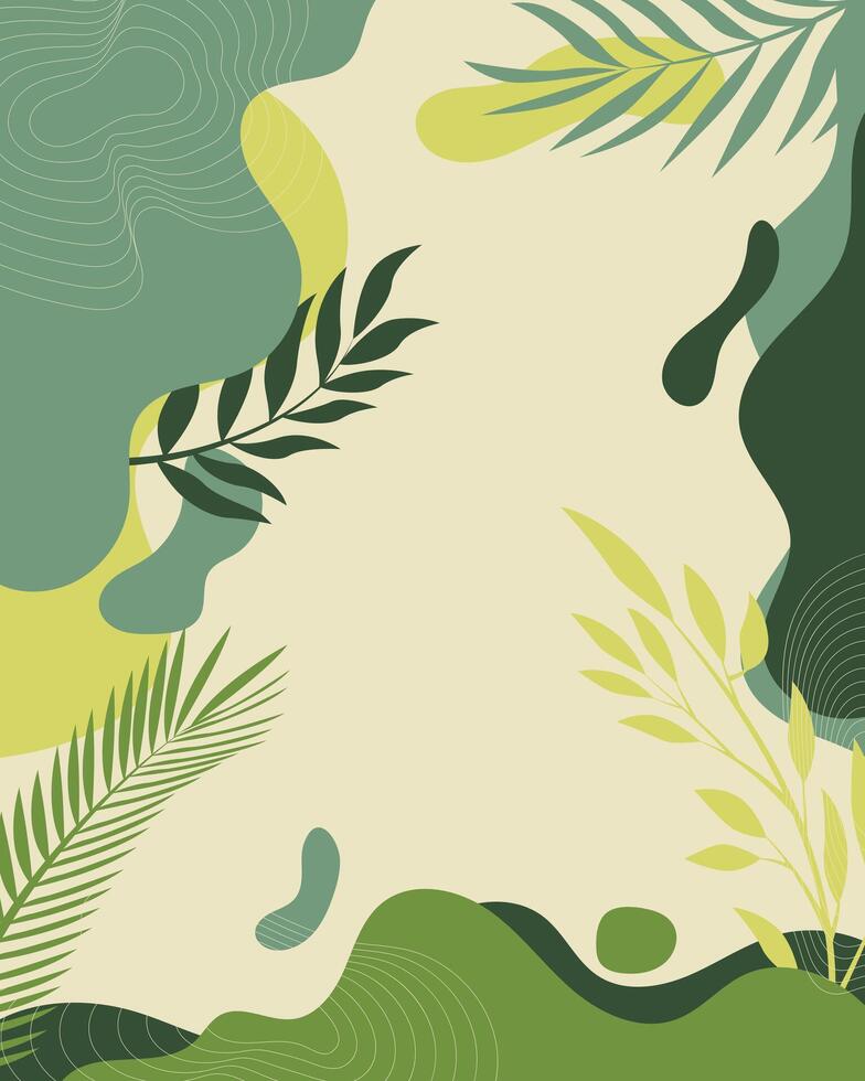 Abstract botanical composition background with organic shapes and leaves vector