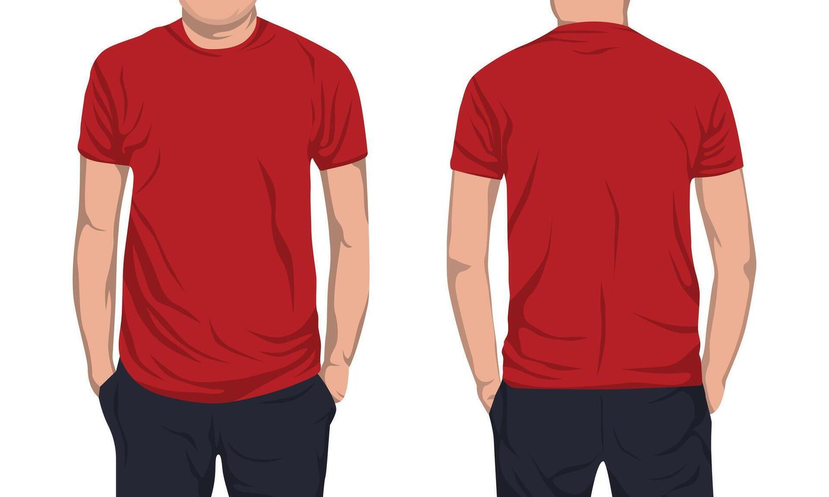 Mockup of plain red short-sleeve t-shirt front and back view vector