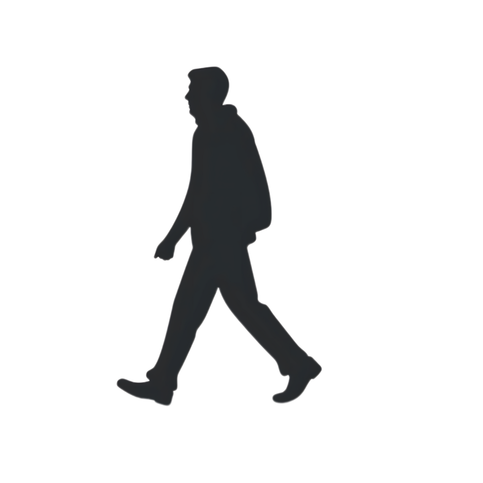 Walking Man Dark Gray Silhouette on Transparent Background png