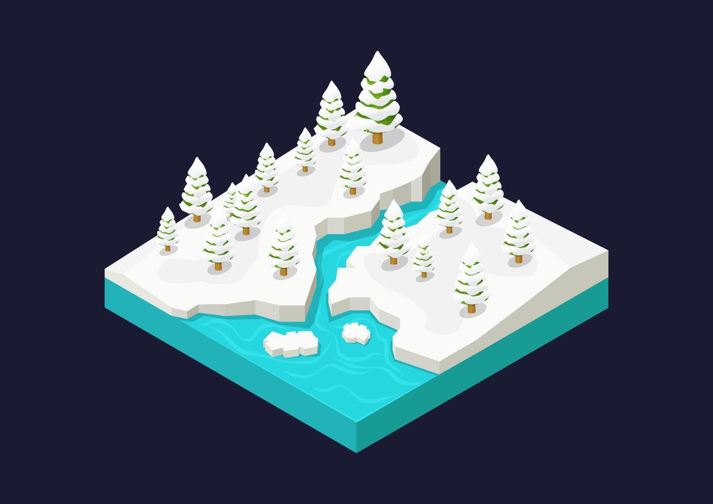 Snowy landscape with trees and water vector