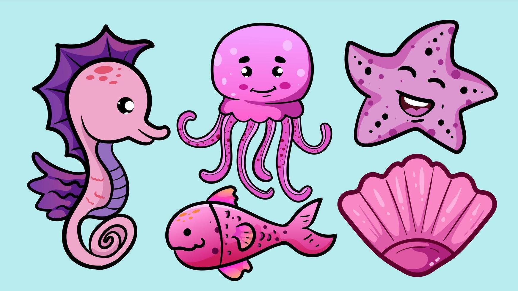 Colorful sea creatures for children's designs vector