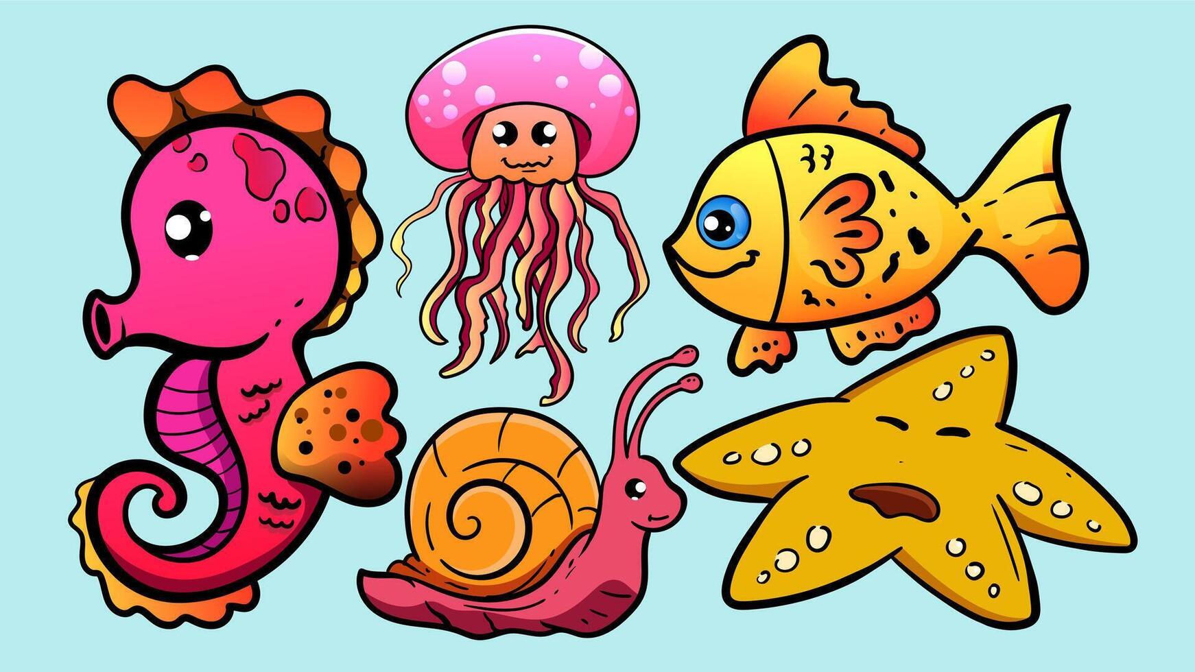 Illustration of colorful sea creatures vector