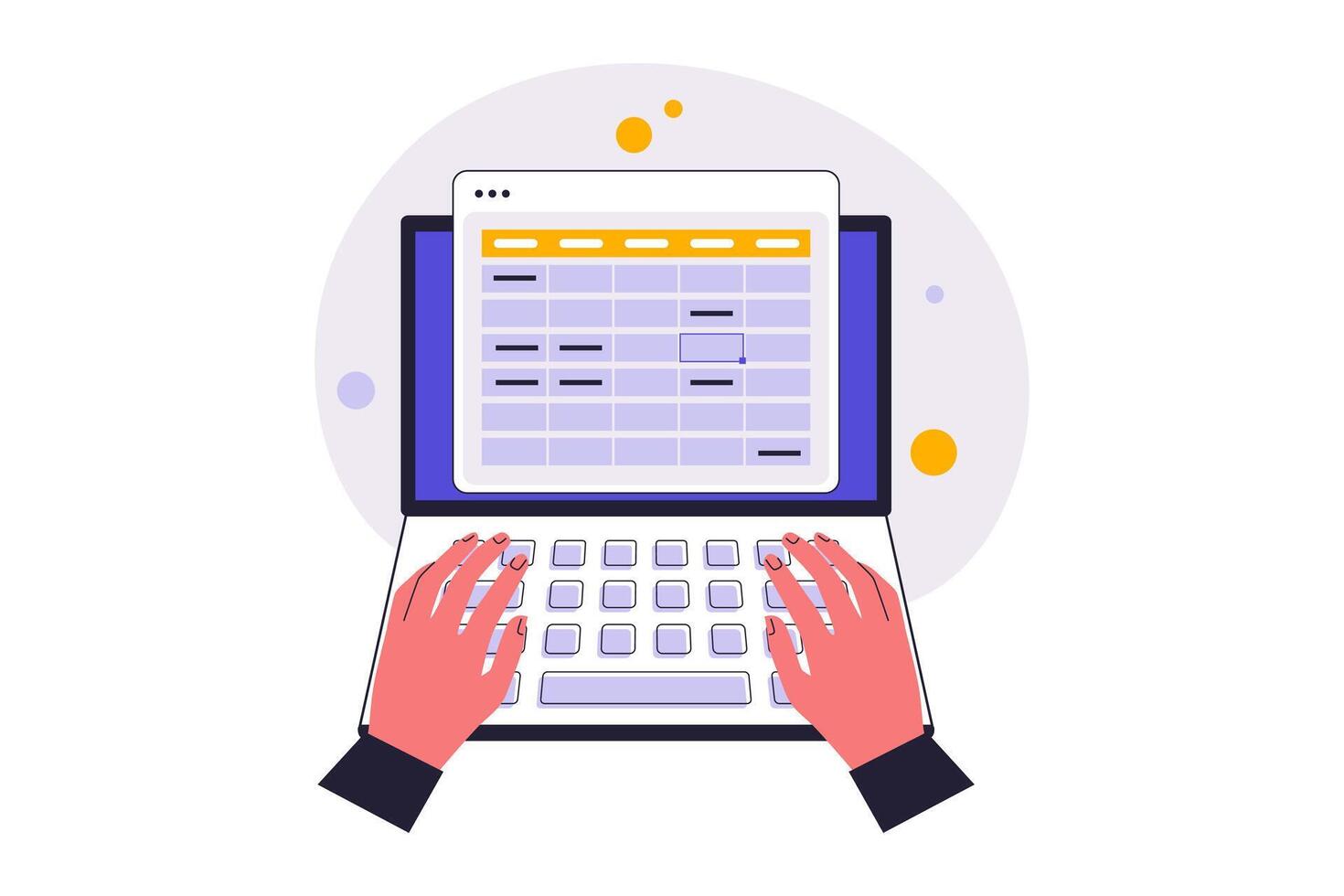 Hands Typing Data into Spreadsheet on Laptop vector