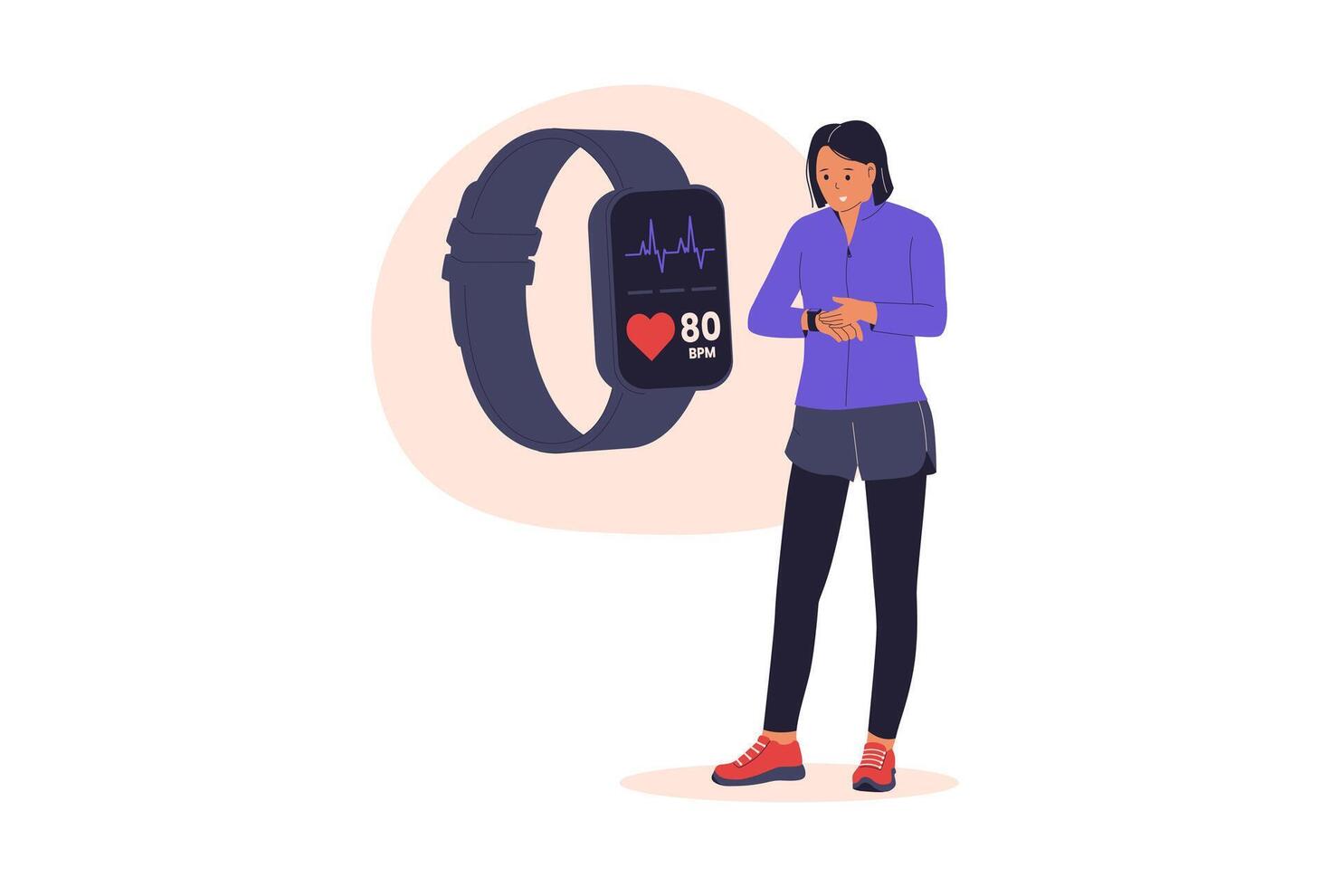Woman with fitness smartwatch checking heart rate vector