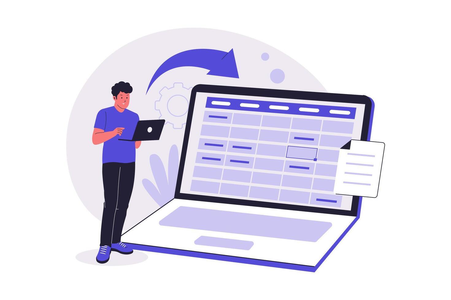 Person using laptop for data management vector