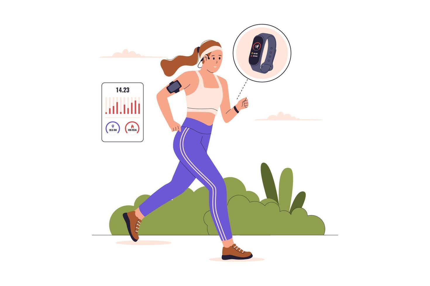 Woman jogging with a fitness tracker vector
