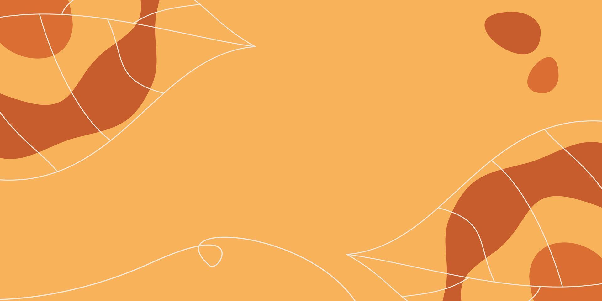 Orange autumn background, abstract wave and leaf pattern with empty space for text. Template for banners, posters, and social media. vector