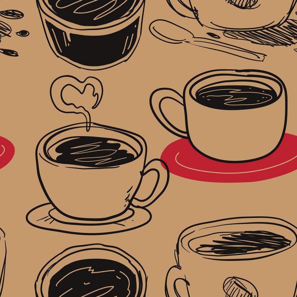 Hand-Drawn coffee cup doodle grunge seamless pattern trendy style design vector
