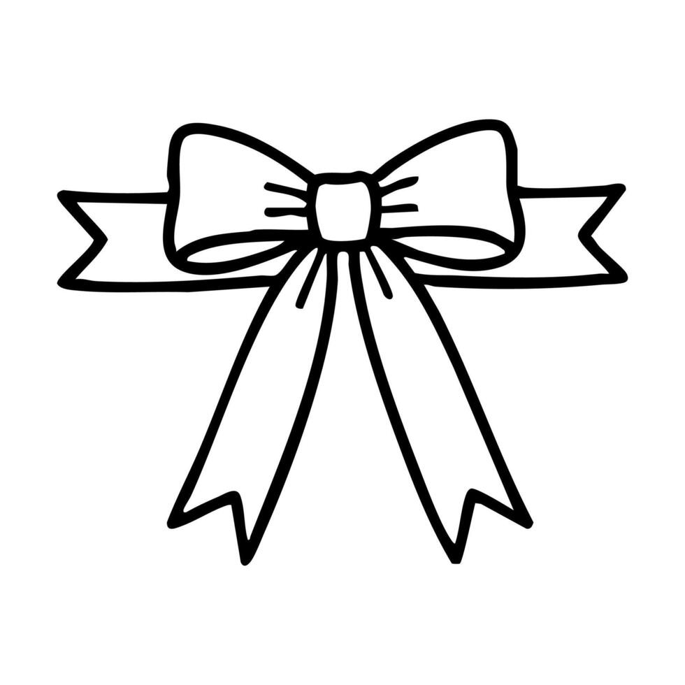 A black and white line drawing of a simple bow tie hand drawing illustration vector