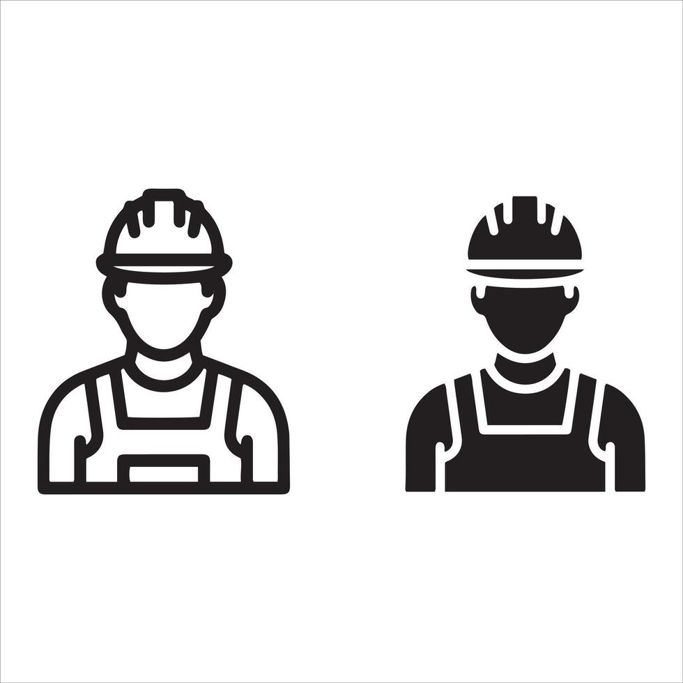Two stylized figures of construction workers in hard hats and overalls vector
