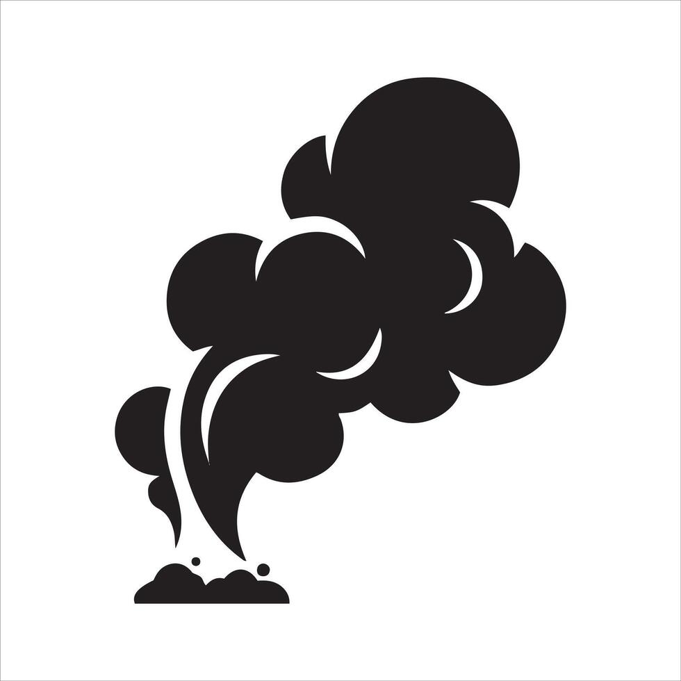 Black stylized smoke plume rising from a surface with small particles vector