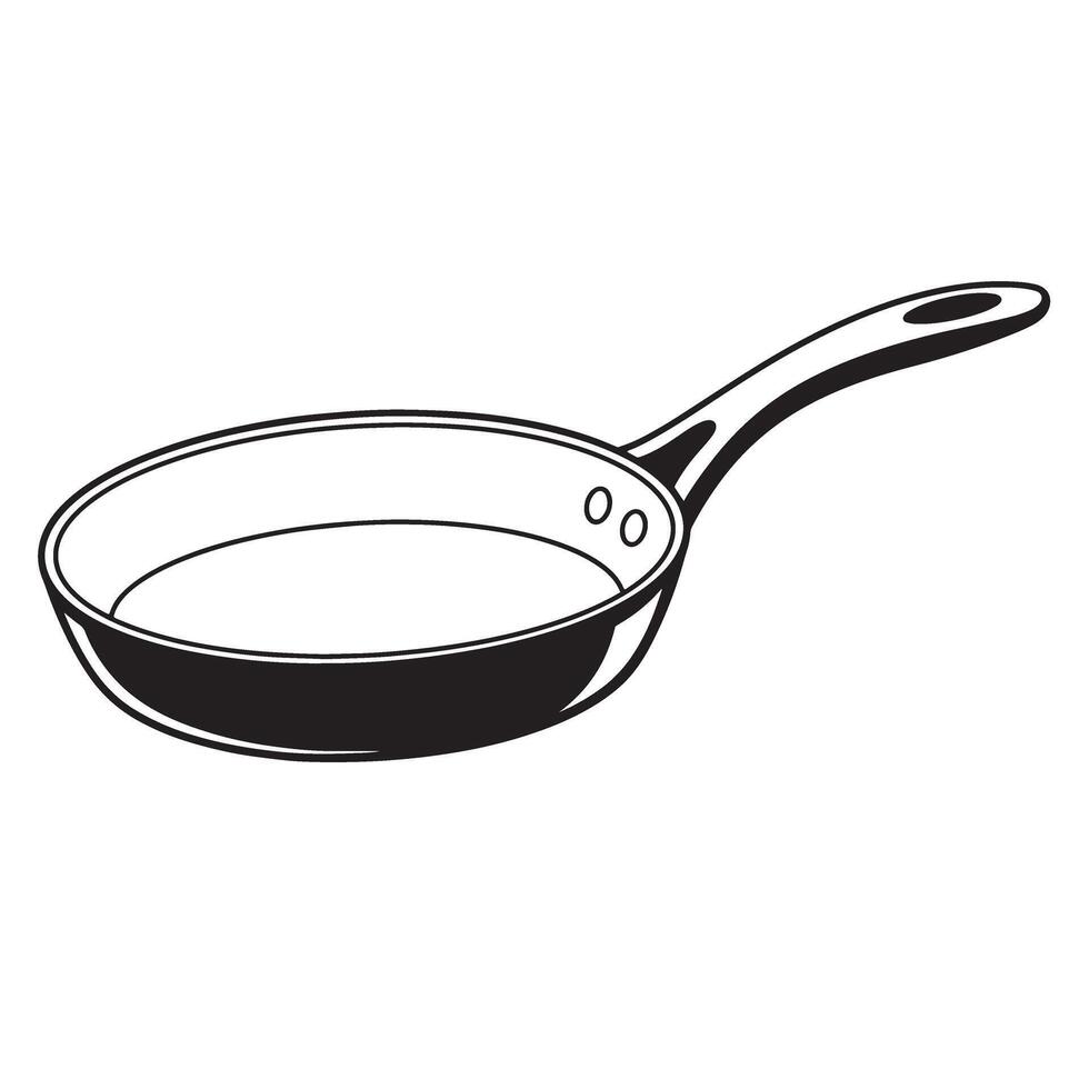 Black frying pan with long handle and rivets cooking kitchenware vector