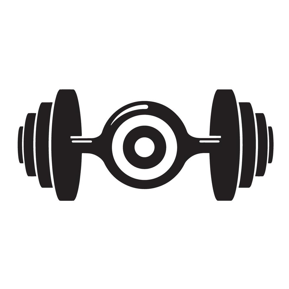 Black and white dumbbell icon representing fitness exercise and workout illustration vector