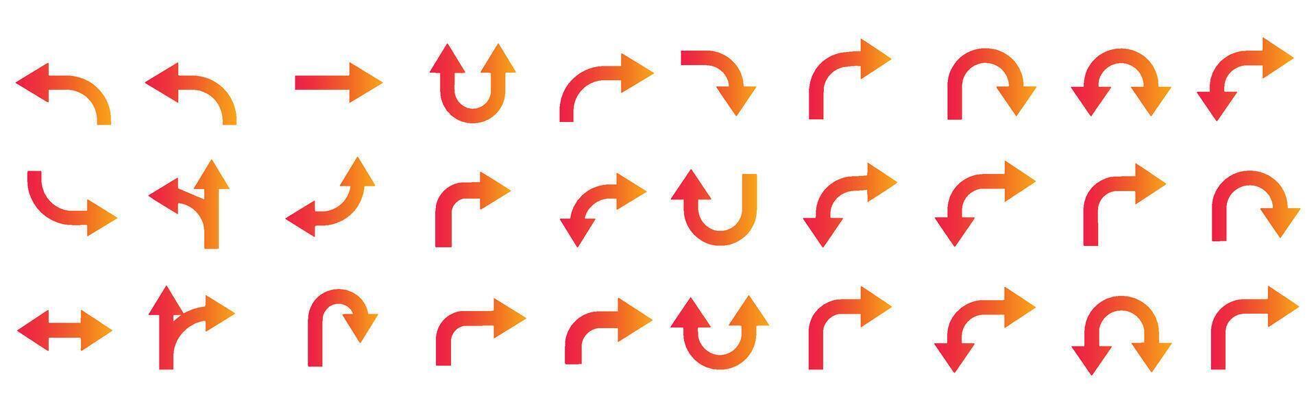 Set of colorful gradient arrow icons in various directions for web design and navigation vector
