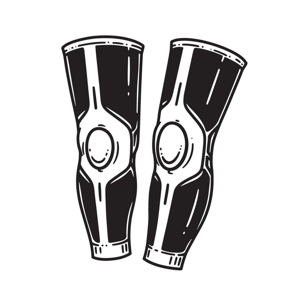 Detailed black and white illustration of two knee protection pads isolated on white background vector