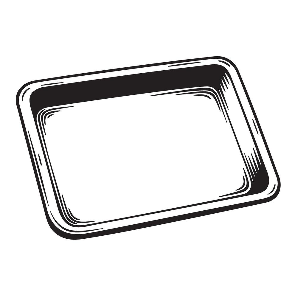 Black rectangular tray with rounded corners and textured edges white container vector