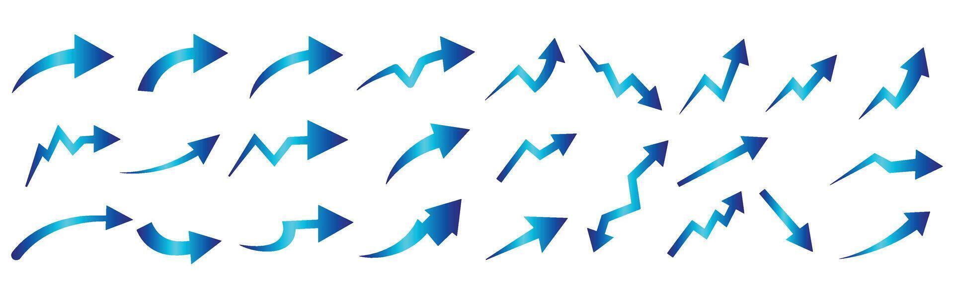 Collection of modern arrows in various designs indicating direction and movement on a white background. vector