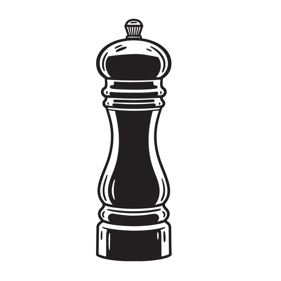 Black and white illustration of a vintage pepper mill grinder seasoning vector