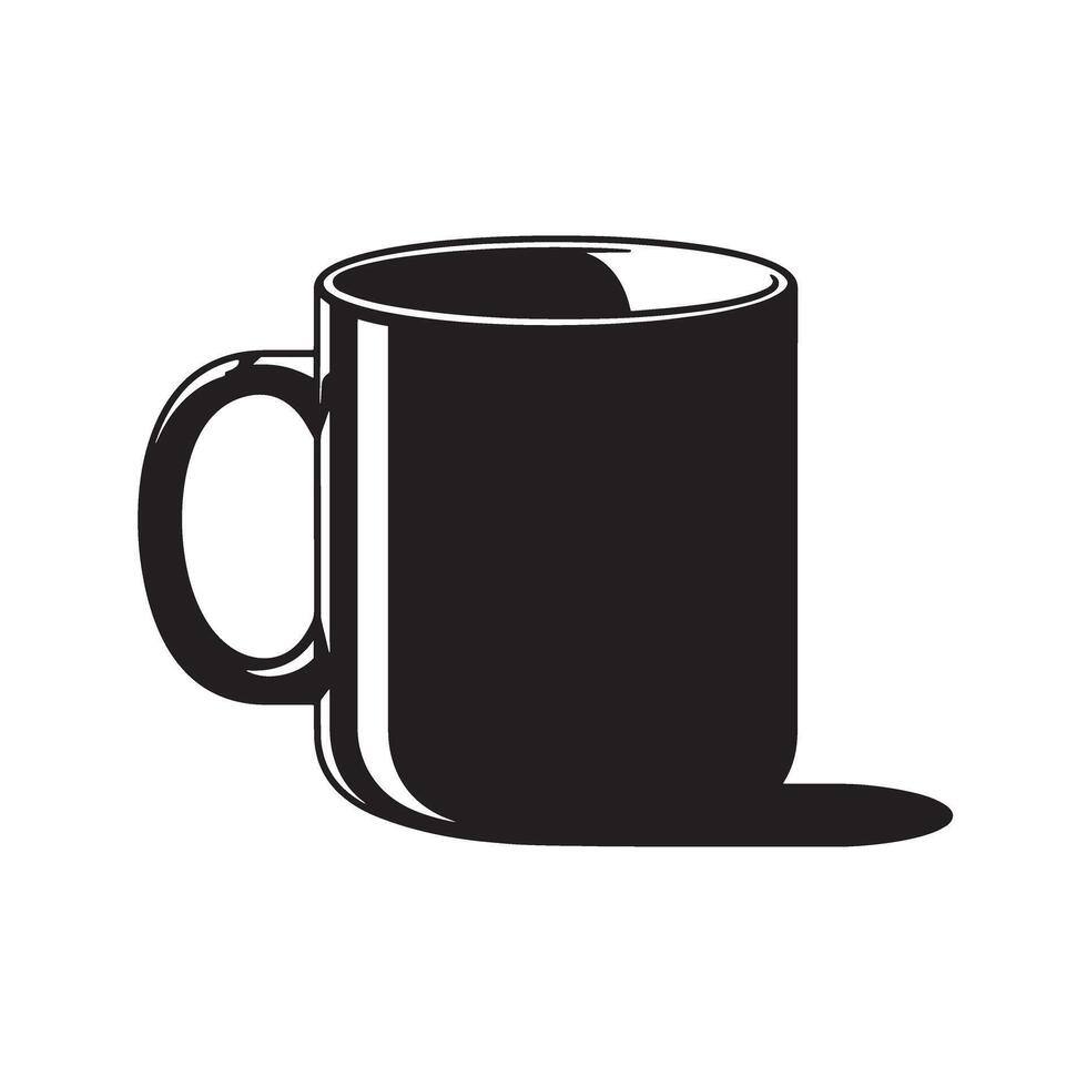 Black ceramic mug with handle and shadow vector