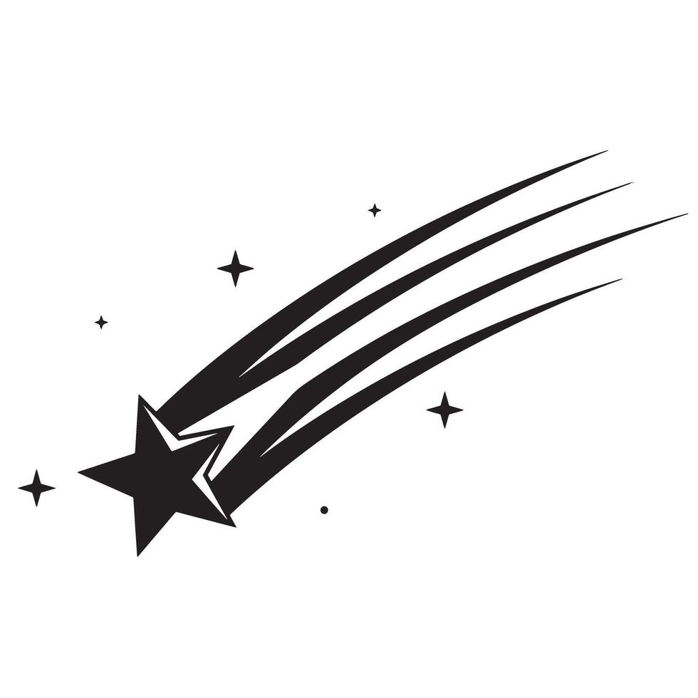 illustration of a stylized black shooting star with multiple star accents on white vector