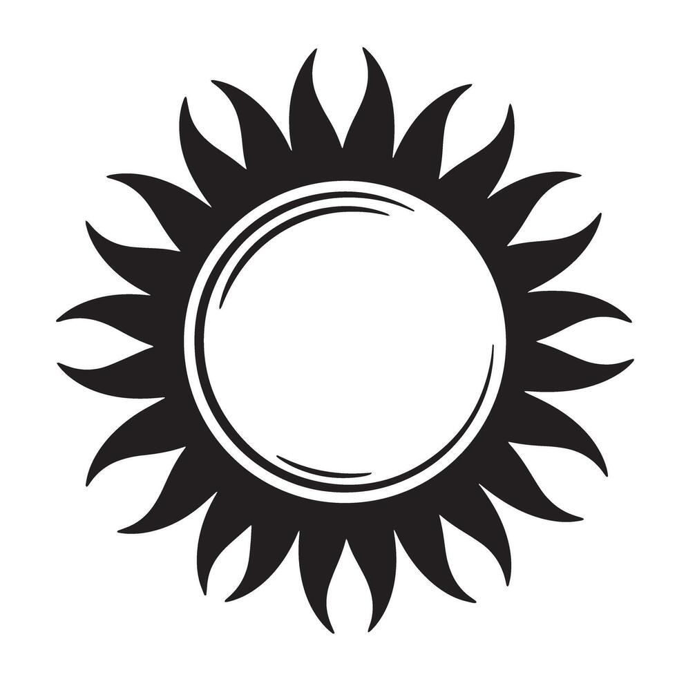 Black and white sun illustration with sharp radiating rays for design purposes vector