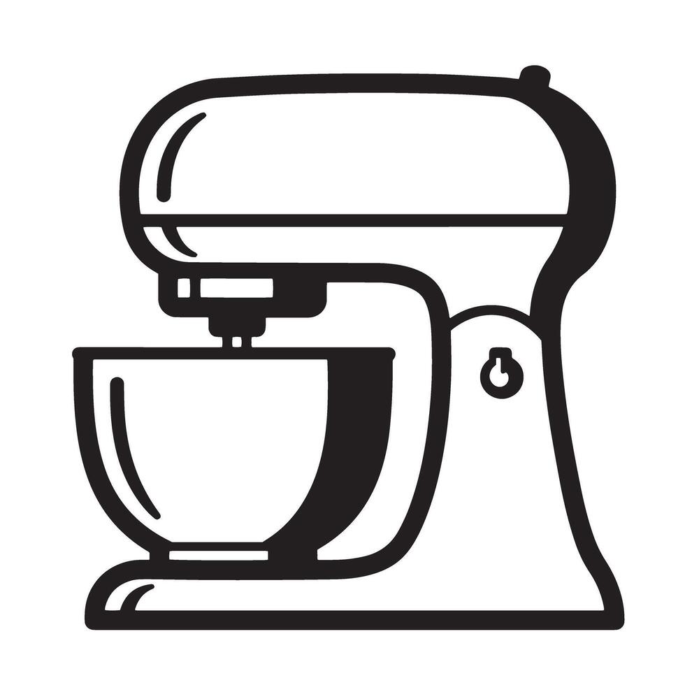 Black and white illustration of a kitchen mixer appliance baking vector